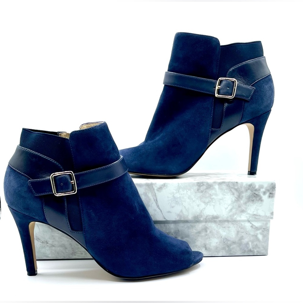 MARK FISHER BLUE SUEDE PEEPS TOES Ankle boots. heels size 8.5